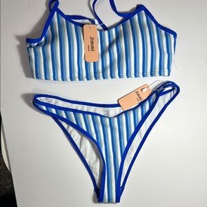 Jimmi Blue / White Striped Bikini Set Size Small Top and Bottom